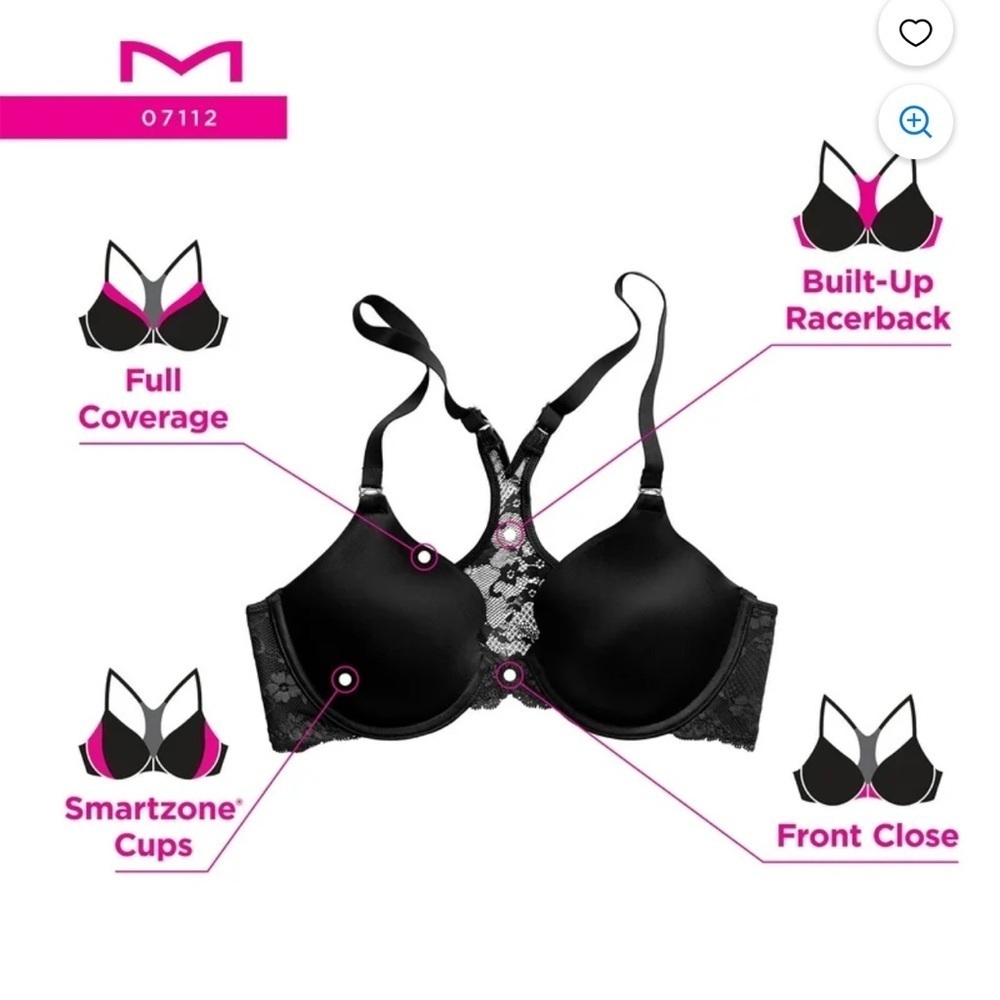 NWT Maidenform T-Shirt One Fab Fit Lace T-Back Front Closure Underwire 38DD - Picture 3 of 9